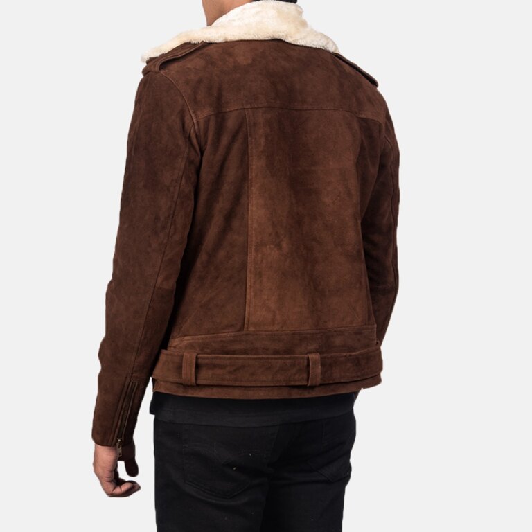 Mens Furton Mocha Suede Biker Jacket Tilted Back-8-1720536349074